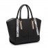 LT1703 - Miss Lulu Snake Skin Stripe Panel Shoulder Bag Black