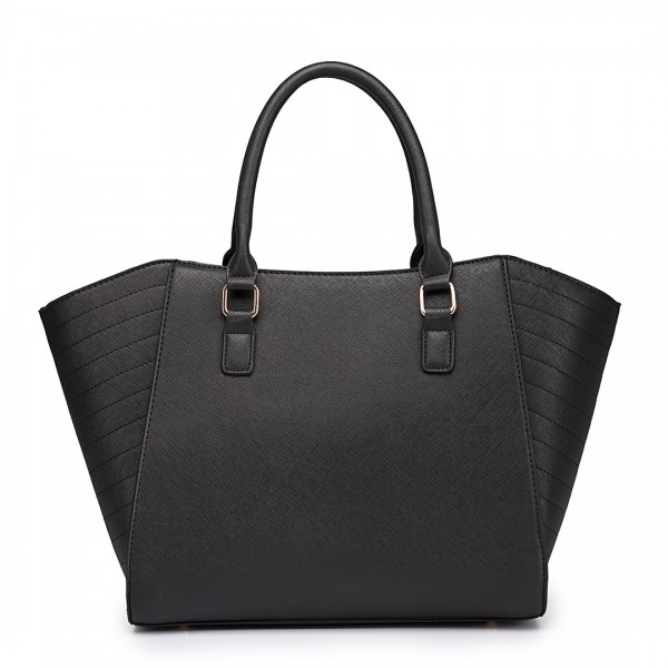 LT1703 - Miss Lulu Snake Skin Stripe Panel Shoulder Bag Black