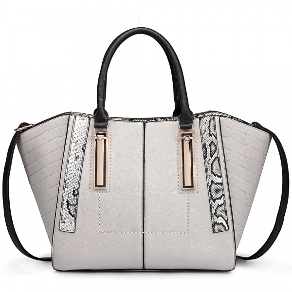 LT1703 - Miss Lulu Snake Skin Stripe Panel Shoulder Bag Grey