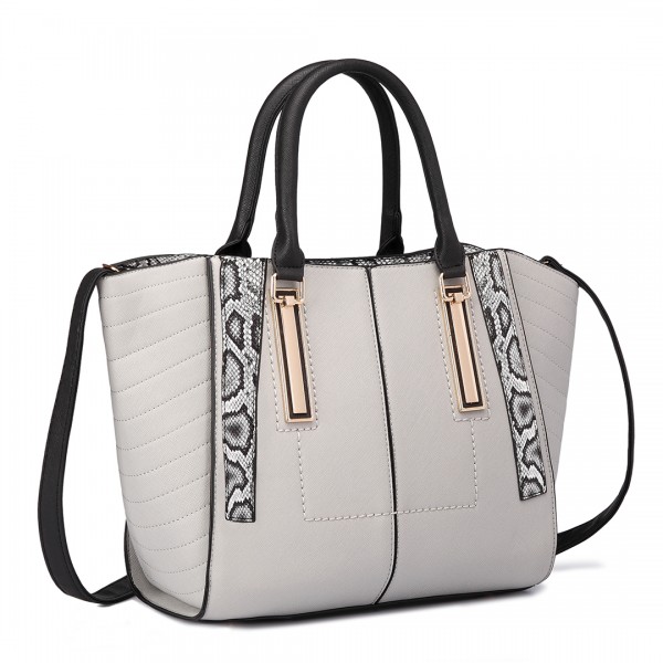 LT1703 - Miss Lulu Snake Skin Stripe Panel Shoulder Bag Grey