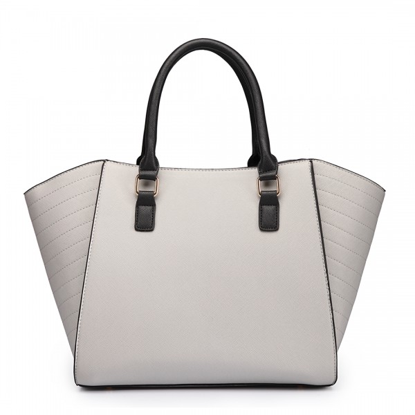 LT1703 - Miss Lulu Snake Skin Stripe Panel Shoulder Bag Grey