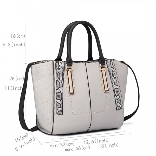 LT1703 - Miss Lulu Snake Skin Stripe Panel Shoulder Bag Grey