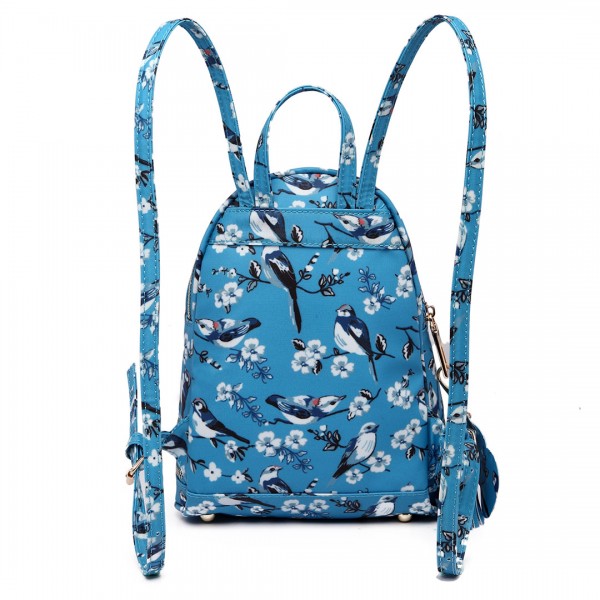 LT1704 - Miss Lulu Matte Oilcloth Small Fashion Bird Print Backpack Blue