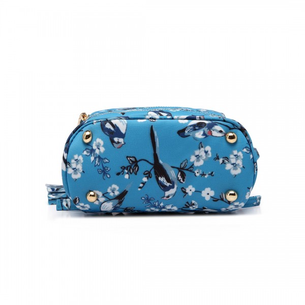 LT1704 - Miss Lulu Matte Oilcloth Small Fashion Bird Print Backpack Blue