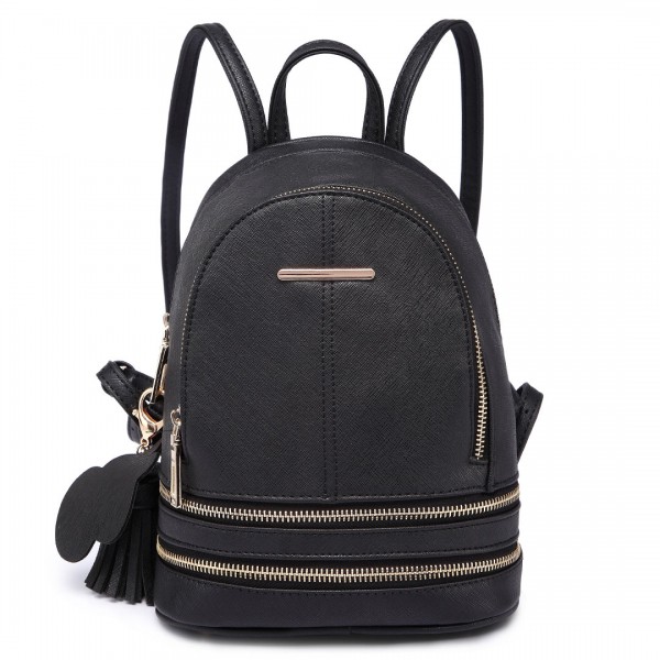 LT1705 -  Mlle Lulu Petit sac à dos Noir avec apparence de cuir à la mode