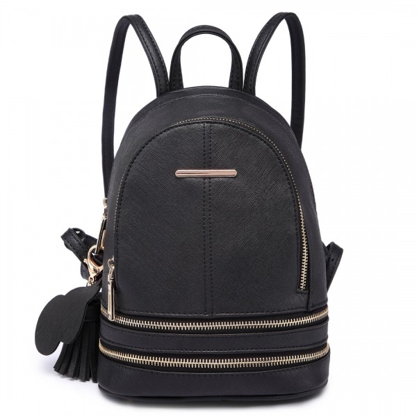LT1705 - Miss Lulu PU Leather Look Small Fashion Backpack - Black LT1705 - Miss Lulu PU Leather Look Small Fashion Backpack - Black