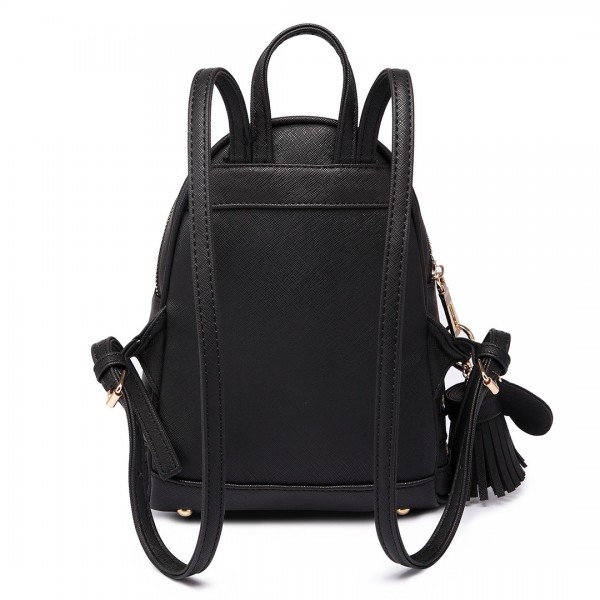 LT1705 -  Mlle Lulu Petit sac à dos Noir avec apparence de cuir à la mode