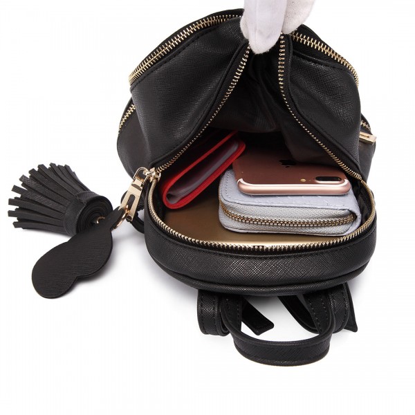 LT1705 - Miss Lulu PU Leather Look Small Fashion Backpack - Black LT1705 - Miss Lulu PU Leather Look Small Fashion Backpack - Black