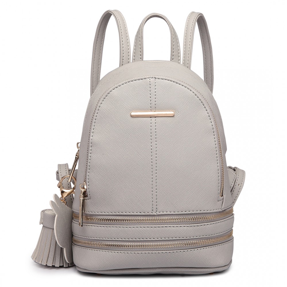 LT1705 - Miss Lulu PU Leather Look Small Fashion Backpack - Grey