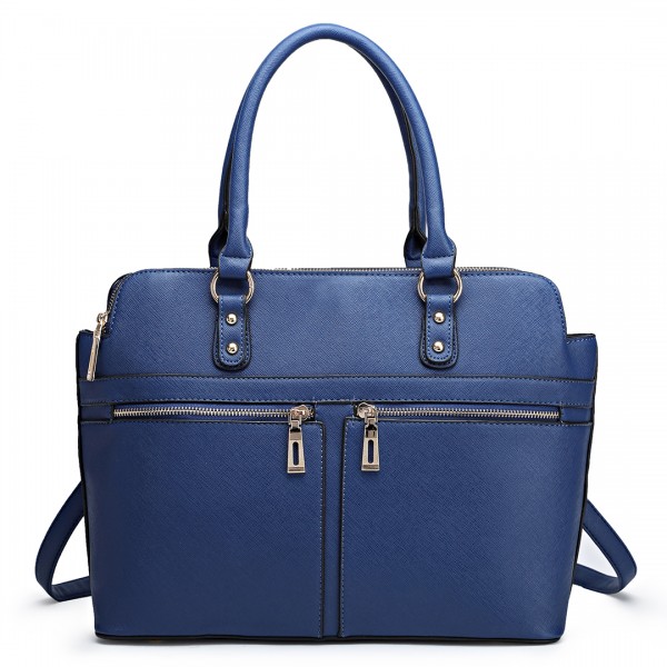 LT1706 - Miss Lulu Structured Classic Multi Compartment Shoulder Bag Navy
