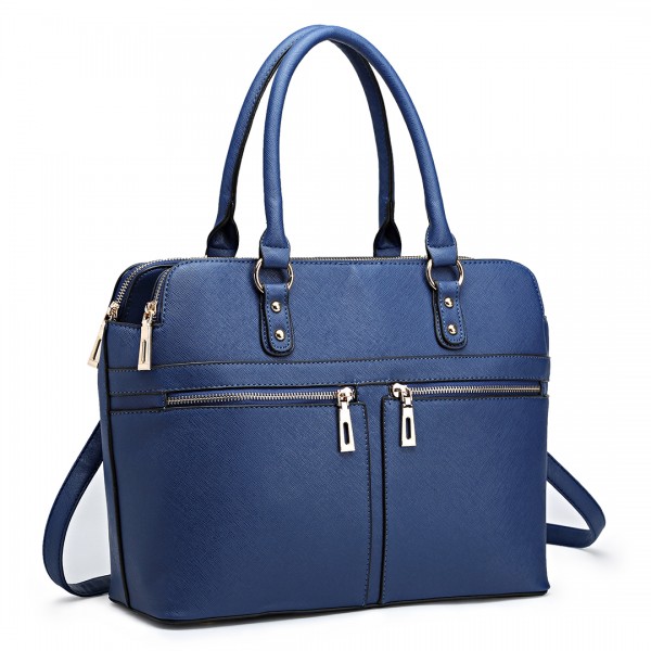 LT1706 - Miss Lulu Structured Classic Multi Compartment Shoulder Bag Navy