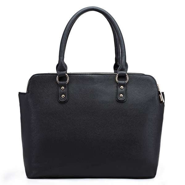 LT1706 - Miss Lulu Structured Classic Multi Compartment Shoulder Bag Black