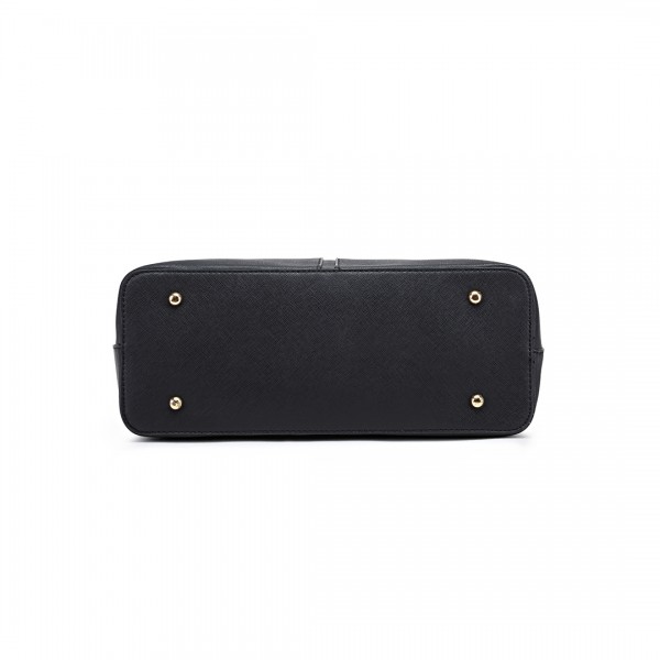 LT1706 - Miss Lulu Structured Classic Multi Compartment Shoulder Bag Black