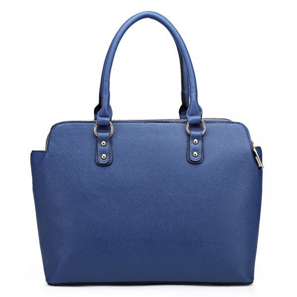 LT1706 - Miss Lulu Structured Classic Multi Compartment Shoulder Bag Navy