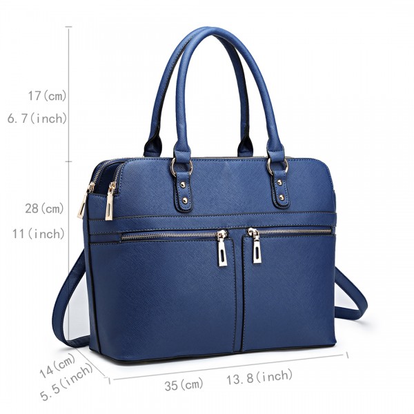LT1706 - Miss Lulu Structured Classic Multi Compartment Shoulder Bag Navy
