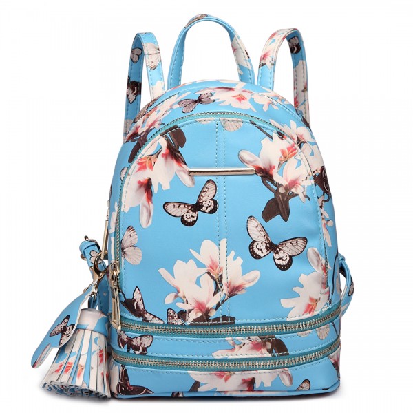 LT1707 - Miss Lulu Leather Look Small Fashion Floral Backpack Blue