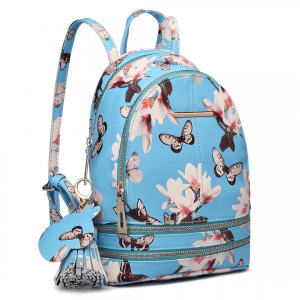 LT1707 - Miss Lulu Leather Look Small Fashion Floral Backpack Blue