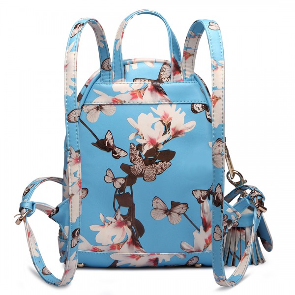 LT1707 - Miss Lulu Leather Look Small Fashion Floral Backpack Blue