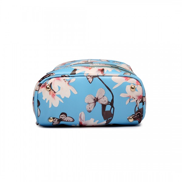LT1707 - Miss Lulu Leather Look Small Fashion Floral Backpack Blue