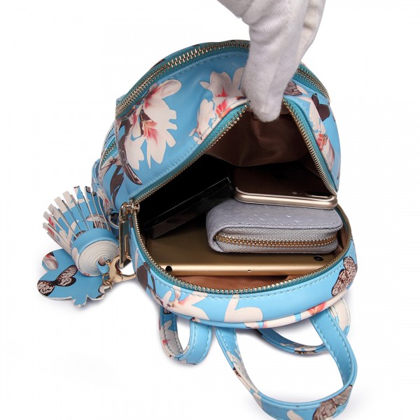 LT1707 - Miss Lulu Leather Look Small Fashion Floral Backpack Blue