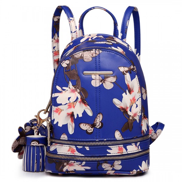 LT1707 - Miss Lulu Leather Look Small Fashion Floral Backpack Navy