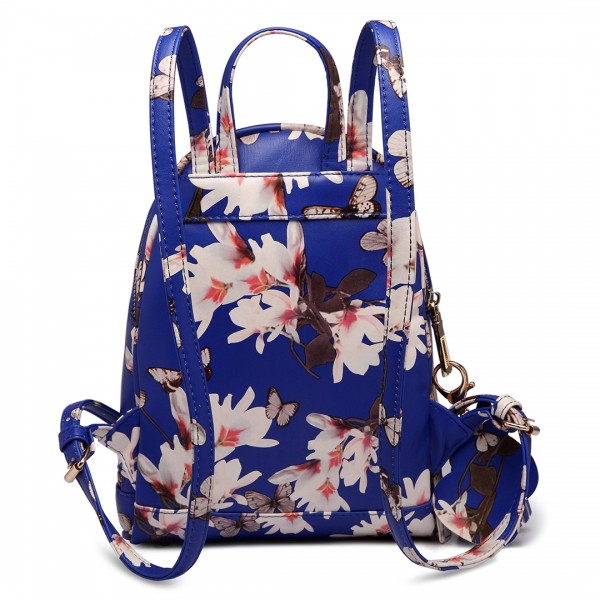 LT1707 - Miss Lulu Leather Look Small Fashion Floral Backpack Navy