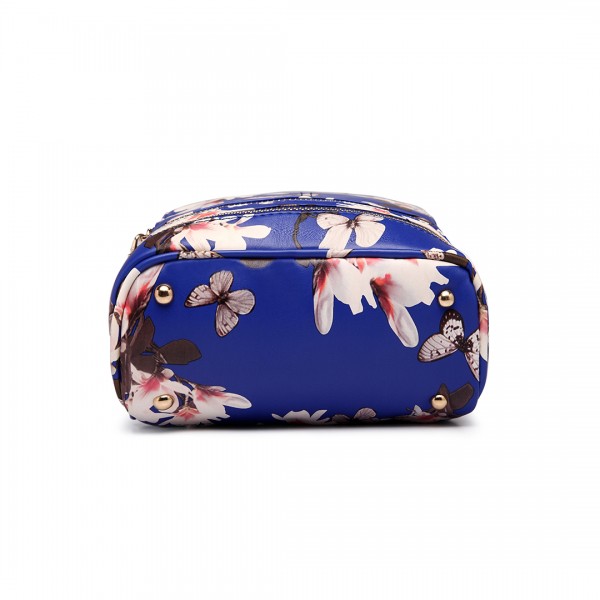 LT1707 - Miss Lulu Leather Look Small Fashion Floral Backpack Navy