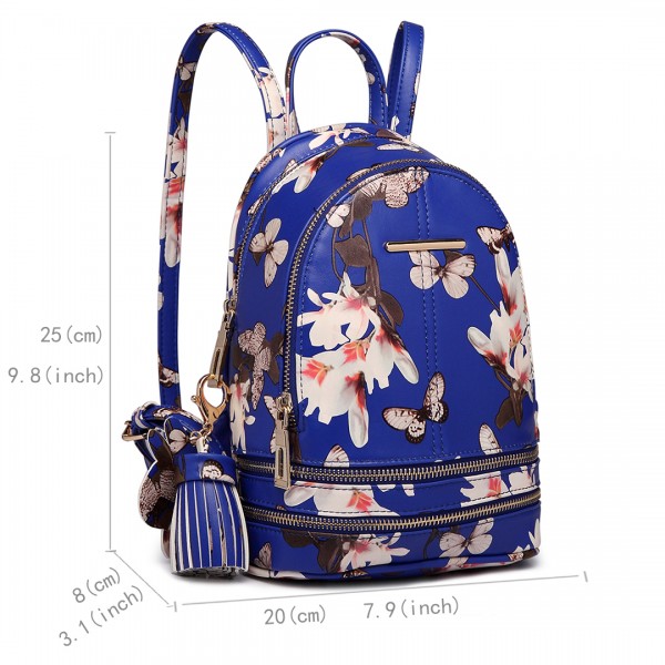 LT1707 - Miss Lulu Leather Look Small Fashion Floral Backpack Navy