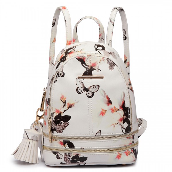 LT1707 - Miss Lulu Leather Look Small Fashion Floral Backpack White