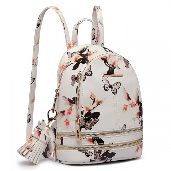 LT1707 - Miss Lulu Leather Look Small Fashion Floral Backpack White