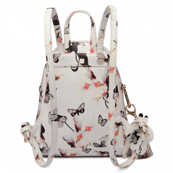 LT1707 - Miss Lulu Leather Look Small Fashion Floral Backpack White