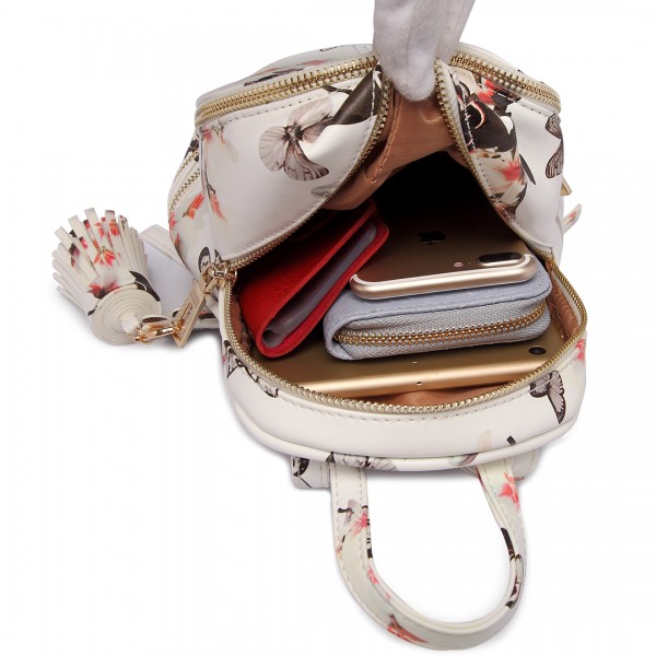 LT1707 - Miss Lulu Leather Look Small Fashion Floral Backpack White