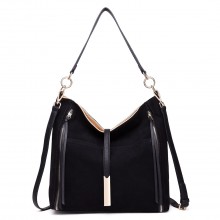 LT1715 - Miss Lulu Suede Effect Slouchy Shoulder Bag Black