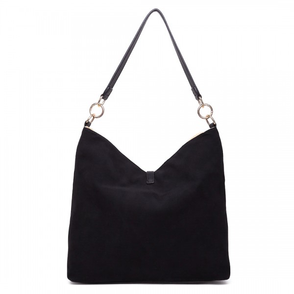 LT1715 - Miss Lulu Suede Effect Slouchy Shoulder Bag Black