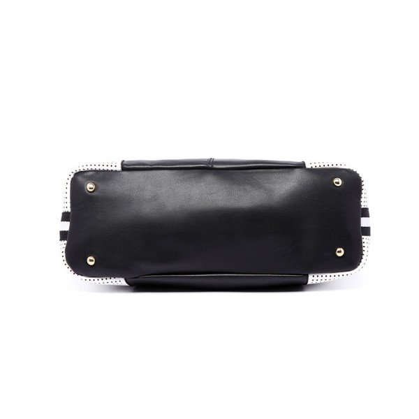 LT1721 - Miss Lulu Leather Look Slouch Hobo Shoulder Tote Bag Black and White