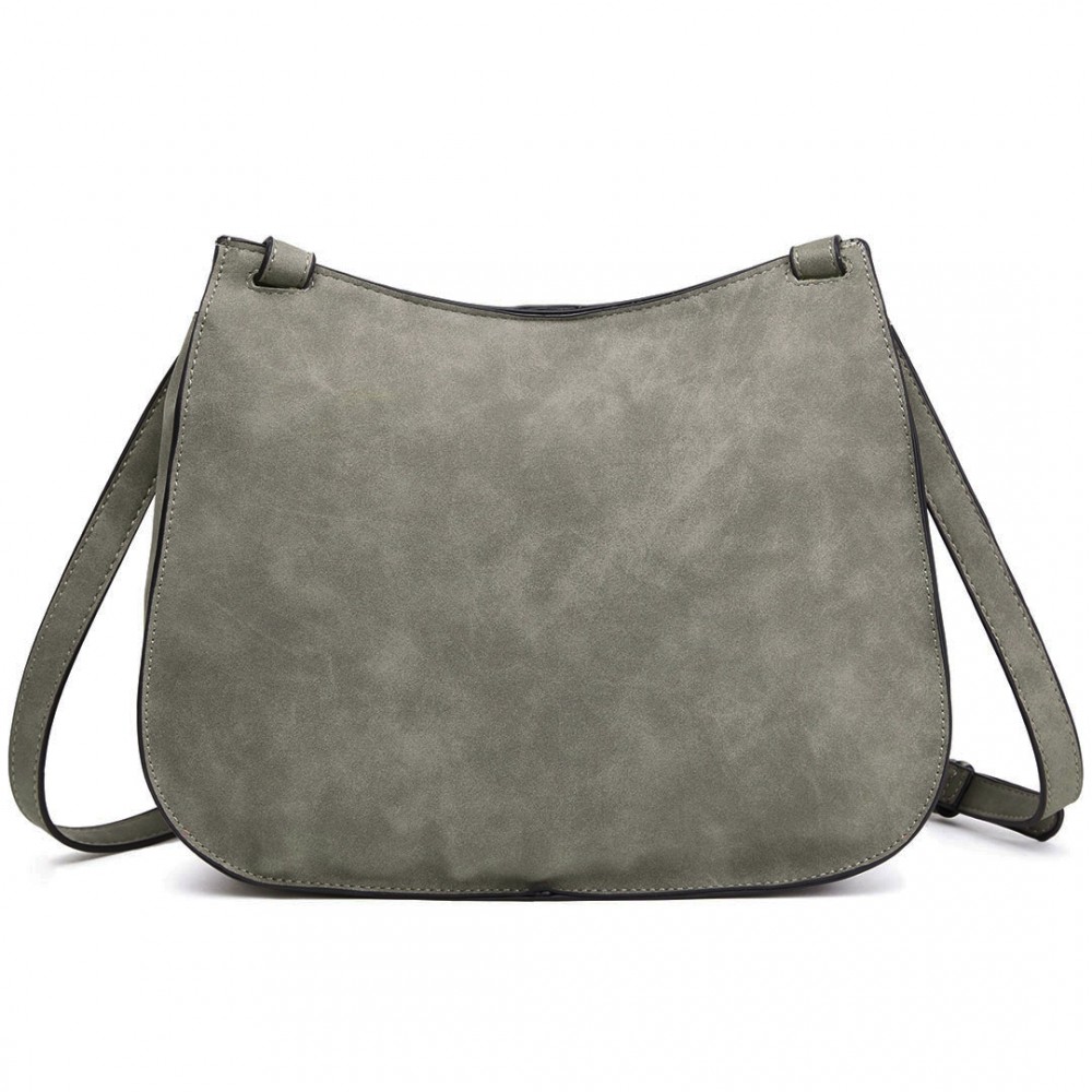 LT1727 Miss Lulu Suede Effect Cross Body Saddle Bag Grey