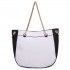 LT1728 - Miss Lulu Textured Leather Look Tassel Zip Detail Shoulder Bag White and Black