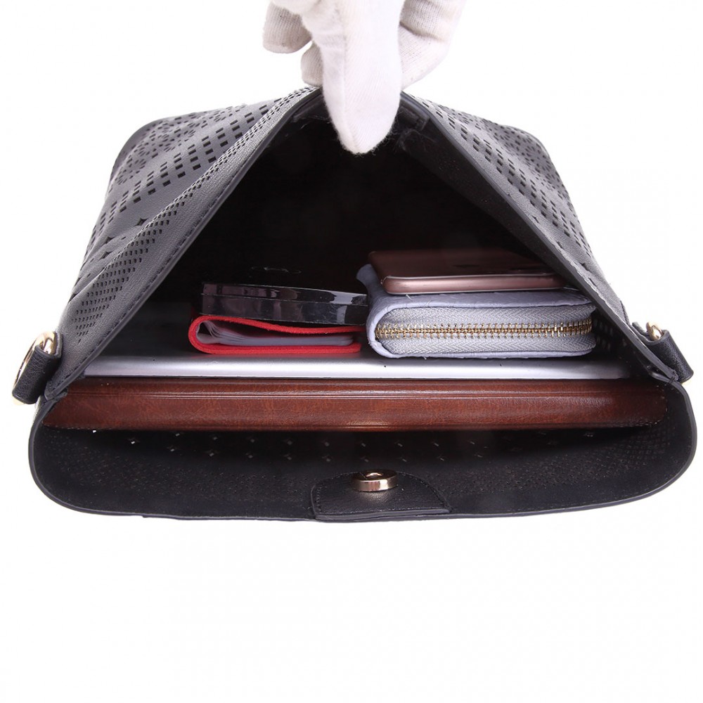 LT1735 Miss Lulu Leather Look Laser Cut Out Shoulder Bag Black