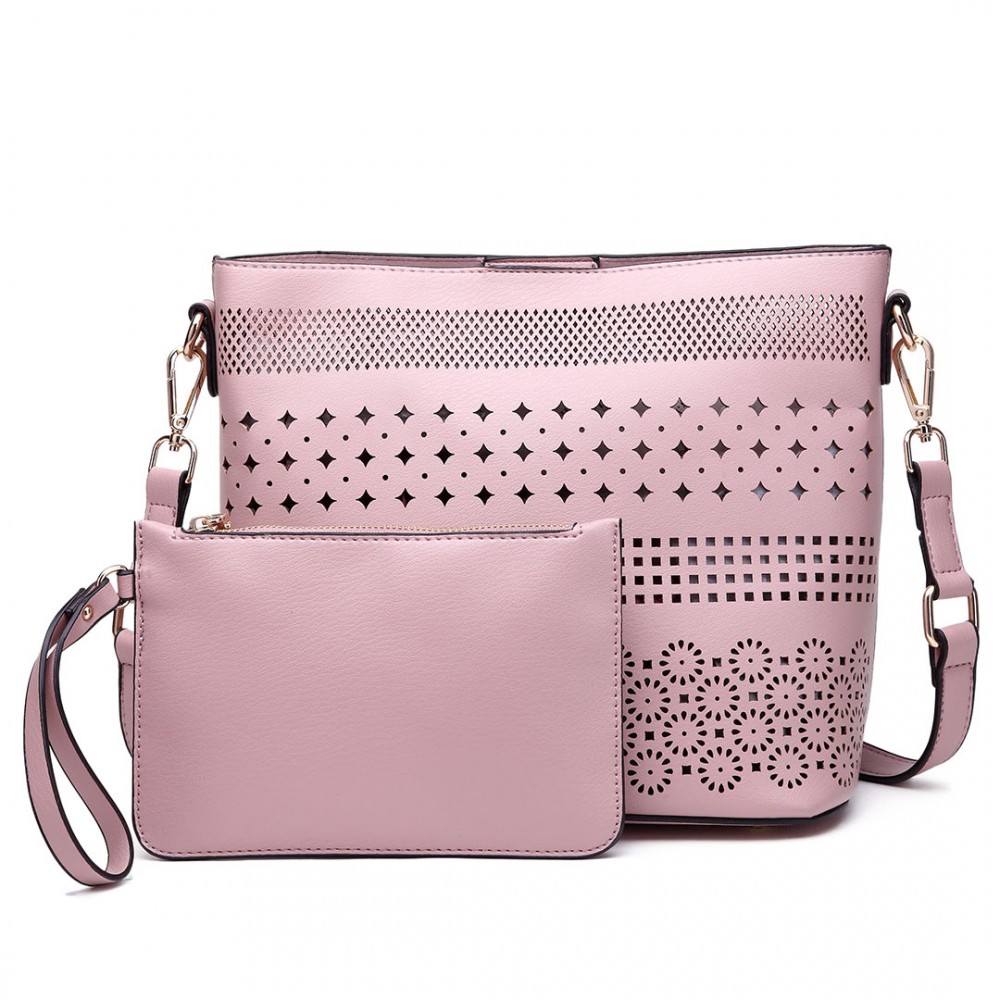 LT1735 Miss Lulu Leather Look Laser Cut Out Shoulder Bag Pink