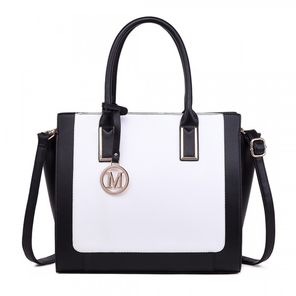 LT1736 - Miss Lulu Structured Work Shoulder Bag Black & White
