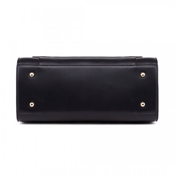 LT1736 - Miss Lulu Structured Work Shoulder Bag Black & White