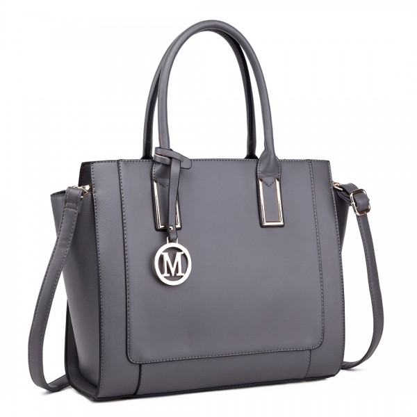 LT1736 - Miss Lulu Structured Work Shoulder Bag Grey LT1736 - Miss Lulu Structured Work Shoulder Bag Grey