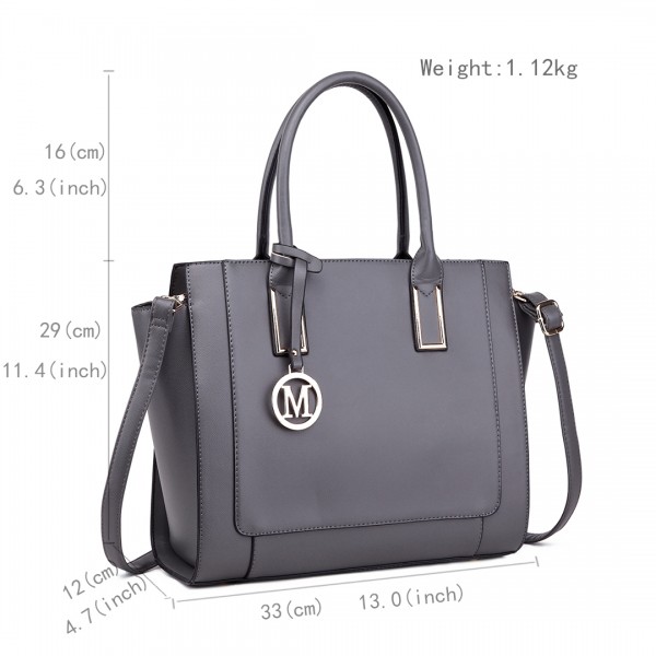 LT1736 - Miss Lulu Structured Work Shoulder Bag Grey LT1736 - Miss Lulu Structured Work Shoulder Bag Grey