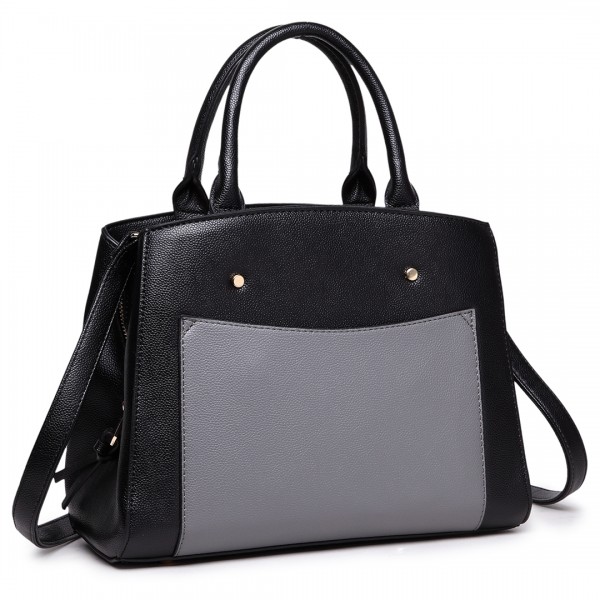 LT1747 BK - Miss Lulu Front Pocket Tote Handbags with Purse Black