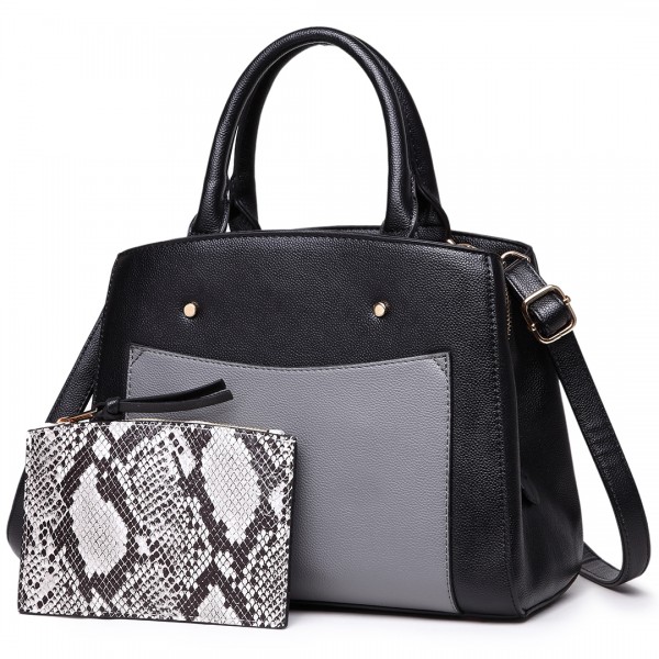 LT1747 BK - Miss Lulu Front Pocket Tote Handbags with Purse Black