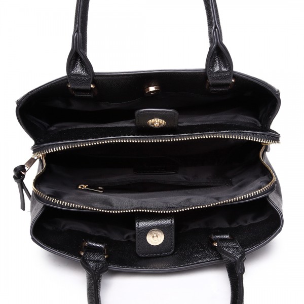 LT1747 BK - Miss Lulu Front Pocket Tote Handbags with Purse Black