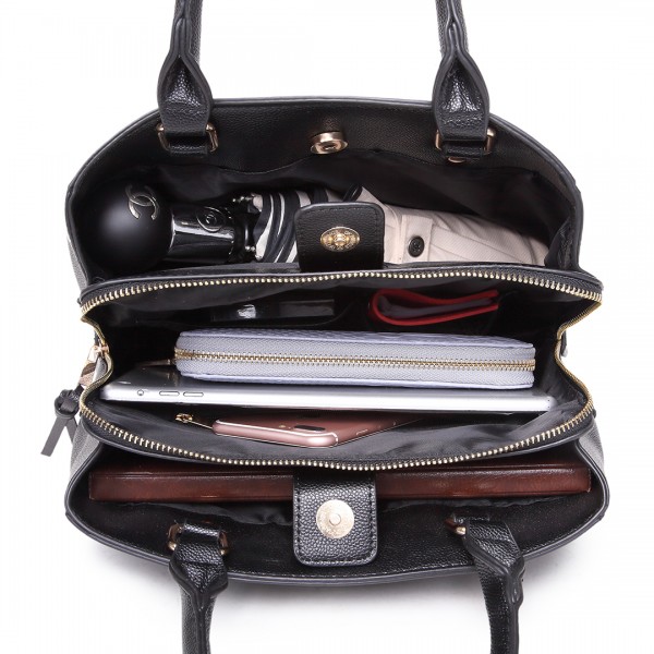 LT1747 BK - Miss Lulu Front Pocket Tote Handbags with Purse Black