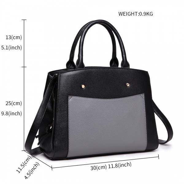 LT1747 BK - Miss Lulu Front Pocket Tote Handbags with Purse Black