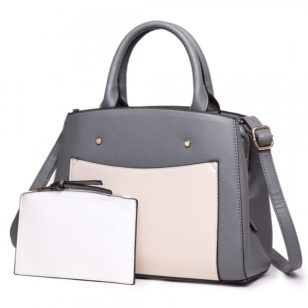 LT1747 GY - Miss Lulu Front Pocket Tote Handbags with Purse Grey
