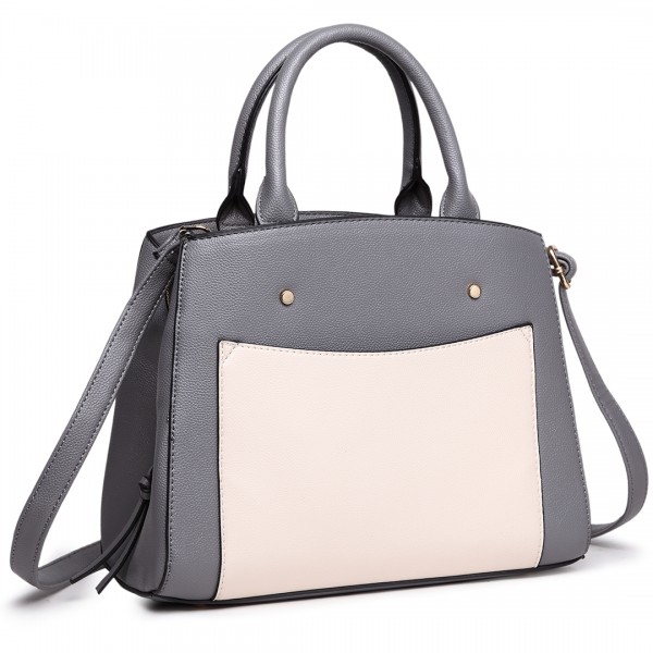 LT1747 GY - Miss Lulu Front Pocket Tote Handbags with Purse Grey